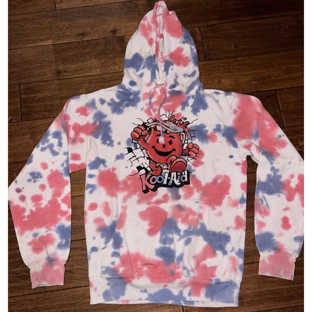 Kool-Aid Man Tie Dye Hoodie Size Mad Engine‎ Red Blue Drawstring Pullover SMALL